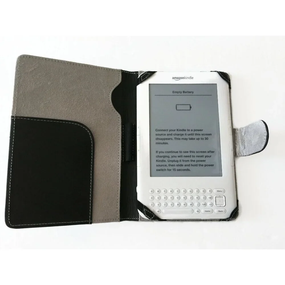 Black Faux Leather Kindle 3 Keyboard Case Cover